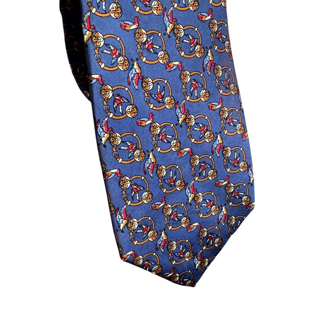 Carolina Herrera Vintage Blue Tie 100% Silk Hand Made in Italy 3 1/2 inches Wide - Picture 5 of 7